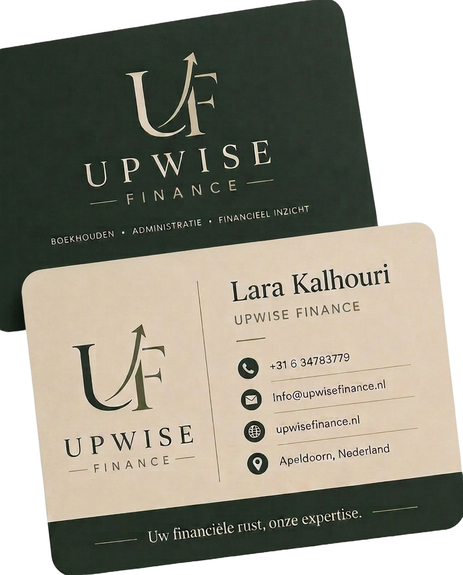 Visitekaartje Upwise Finance — Lara Kalhouri